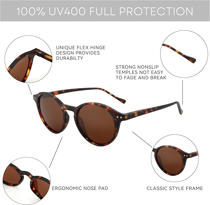 ZENOTTIC Polarized Round Sunglasses, Stylish Sunglasses for Men and Women Retro Classic, Multi-Style Selection