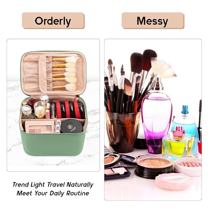 OCHEAL Travel Makeup Bag, Cosmetic Bags for Women Makeup Bags Case Organizer Large Capacity Travel Toiletry Bag Storage with Divider and Handle for Cosmetics Toiletries Brushes Tools-Rose Gold