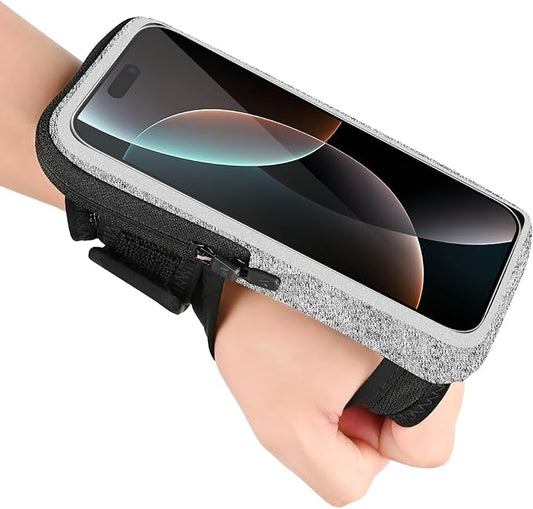 Armband for Phone for Runing, Wrist Phone Holder for Running for iPhone Pro Max Plus SE (16/15/14/13/12/11/X/XR) Galaxy S24/S23/S22/S21, Frearmband with Adjustable Strap & Card Slot(Grey
