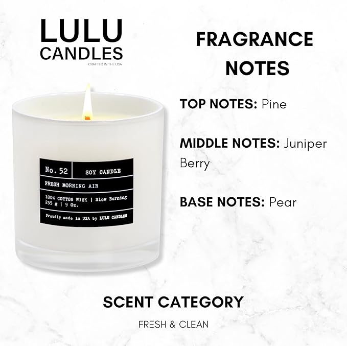 Lulu Candles | Fresh Morning Air | Luxury Scented Soy Jar Candle | Hand Poured in The USA | Highly Scented & Long Lasting (9 Oz.)