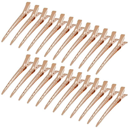 24 Packs Duck Bill Clips, Bantoye 3.35 Inches Rustproof Metal Alligator Curl Clips with Holes for Hair Styling, Hair Coloring, Rose Gold