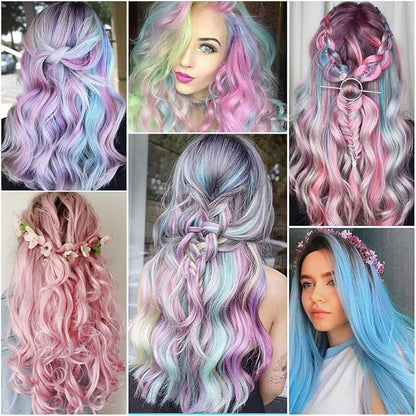 22 Inch Colored Hair Extensions 10 PCS, Colorful Party Highlights Clip in Synthetic Hair Extensions, Sky Blue/Light Pink Hairpieces for Girls Women Kids Doll Party Cosplay Gifts