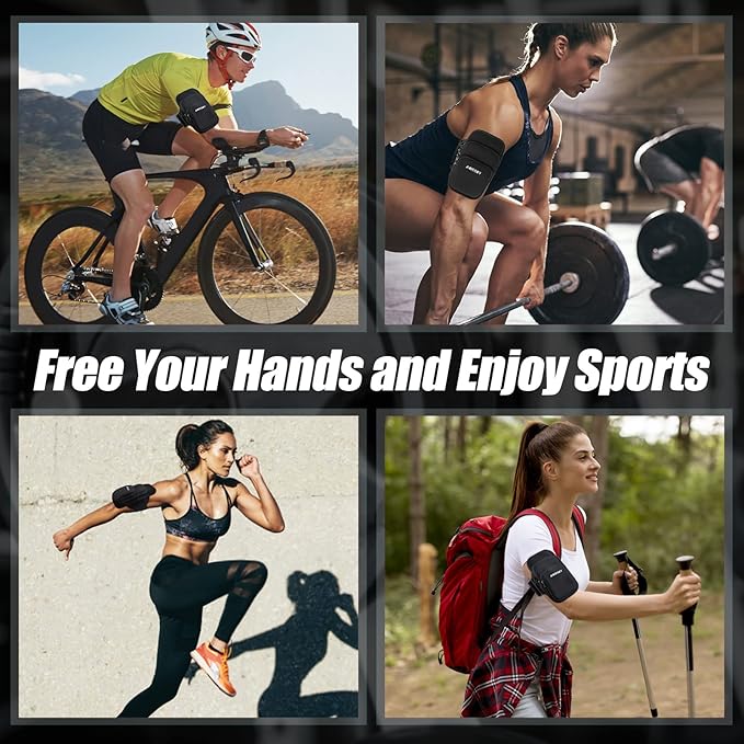 3 Pockets Running Phone Armband Holder for iPhone 16 15 14 Pro Max 13 Plus 12 11 XS XR X 8 7 Galaxy S23 Pouch Key Card Bag, Water Resistant Cell Phone Sport Arm Bands for Exercise Walking Workout Gym