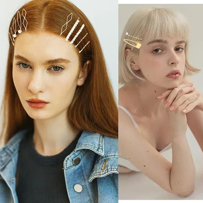18 PCS Geometric Metal Gold Hair Styling Pins Women Girls Preppy Pearls Hair Clips Bridal Elegant Hair Barrette Set Minimalist Bobby Pins Dainty Hair Accessories