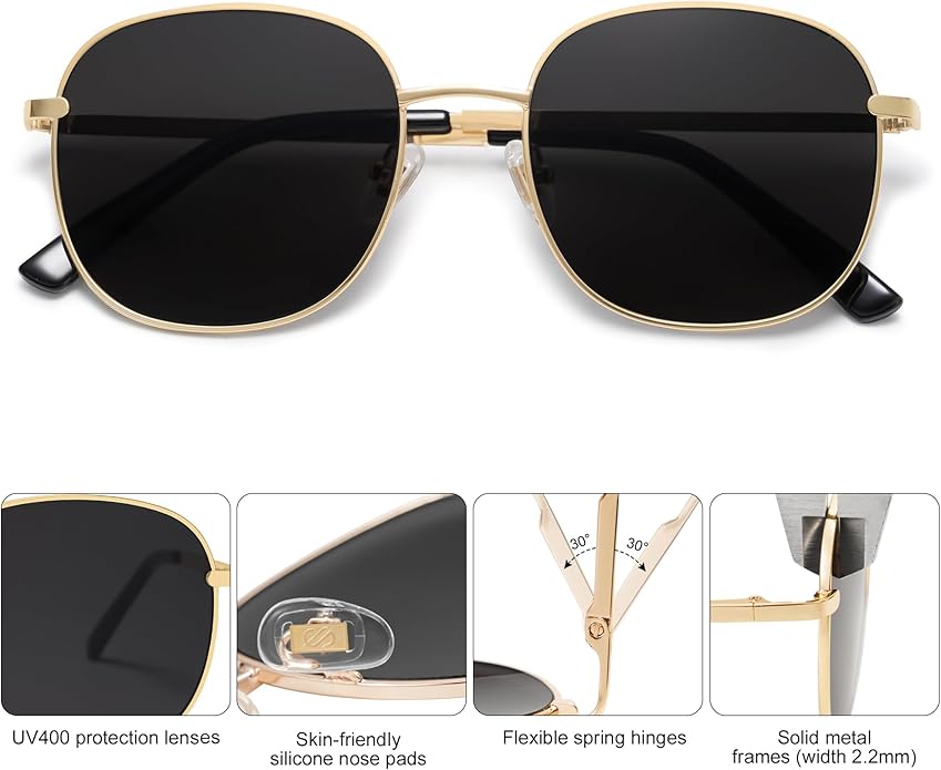 SOJOS Classic Trendy Square Sunglasses for Women Men Cute Big Frame Gold Shades SJ1137