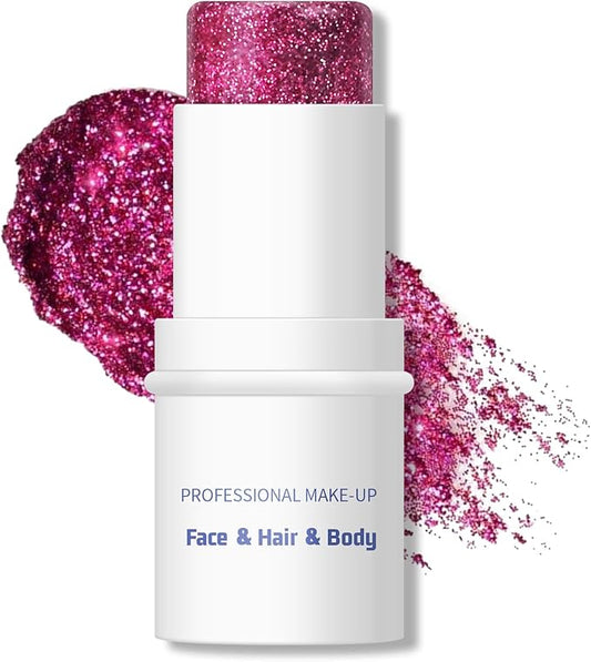 KYDA Body Glitter Stick, Chunky Glitter Gel for Face Body Hair, Sparkling Holographic Mermaid Sequins Paint, Waterproof Multiuse Makeup Glitter Gel, Rose Red