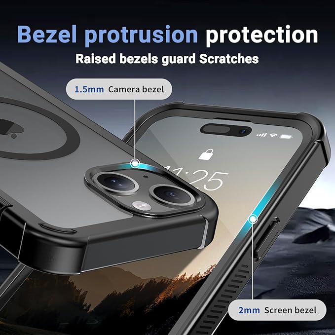for iPhone 15 case, [Compatible with MagSafe][Military Grade Drop Protection][Heavy Duty Protection][Non-Slip][Shockproof] with 2-Layer Durable Bumper Phone Case 6.1''-Black