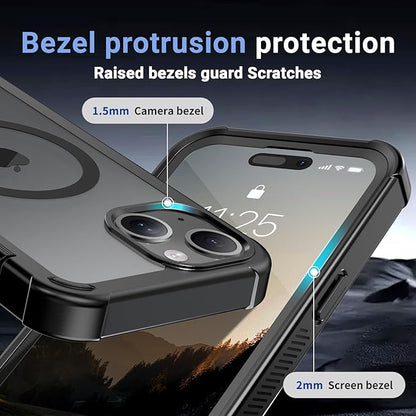 for iPhone 15 case, [Compatible with MagSafe][Military Grade Drop Protection][Heavy Duty Protection][Non-Slip][Shockproof] with 2-Layer Durable Bumper Phone Case 6.1''-Black