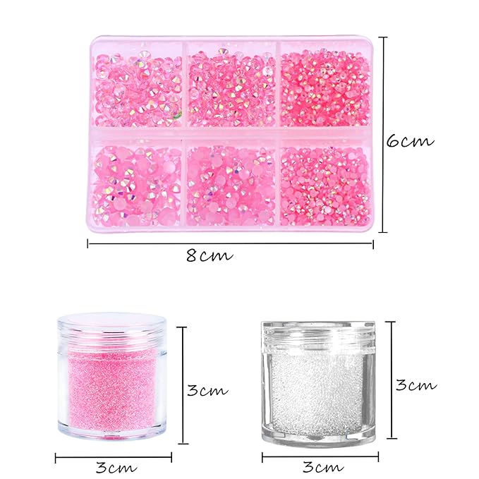 3 Boxes Nail Art Rhinestones Pink Nail Charms 2mm-4mm Resin Clear Jelly Rhinestones Pearls Glitters Nail Art Supplies Crystal Gems Bubble Beads Nail Accessories for Women Nail Decorations Design.