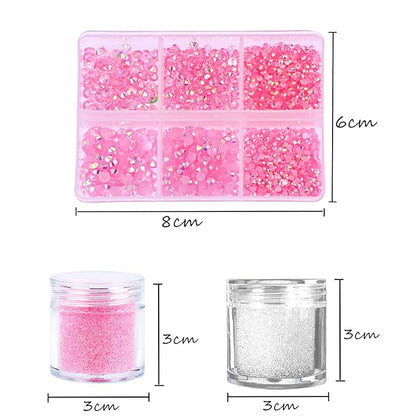 3 Boxes Nail Art Rhinestones Pink Nail Charms 2mm-4mm Resin Clear Jelly Rhinestones Pearls Glitters Nail Art Supplies Crystal Gems Bubble Beads Nail Accessories for Women Nail Decorations Design.