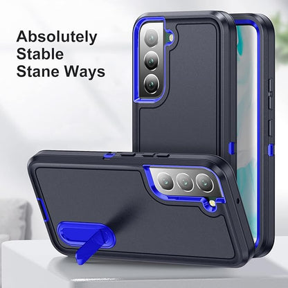 for Samsung Galaxy S22 Plus Case with Kickstand Case 3-Layer Military Grade Protective Case Cover Silicone Rugged Shockproof for Galaxy S22+ Plus Phone Case (Navy+Blue)