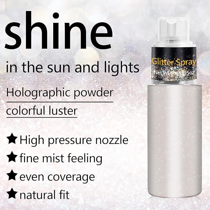 Hair and Body Glitter Spray, Holographic Glitter Highlighter Powder Spray, Unscented Hair Clothes Glitter Highlighter, Loose Glitter Spray Shimmer Powder Festival Rave Accessories, 10g (02 Peal White)