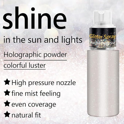 Hair and Body Glitter Spray, Holographic Glitter Highlighter Powder Spray, Unscented Hair Clothes Glitter Highlighter, Loose Glitter Spray Shimmer Powder Festival Rave Accessories, 10g (02 Peal White)
