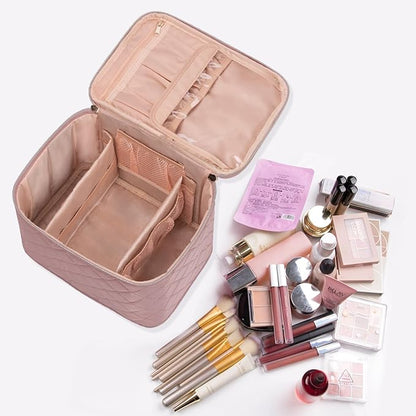 OCHEAL Pink Makeup Bag,Travel Large Capacity Cosmetic Bags For Women Large Travel Toiletry Bag Girls Traveling With Brush Slot And Divider-Nude Pink