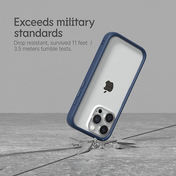 RhinoShield Bumper Case Compatible with [iPhone 15 Pro Max] | CrashGuard - Shock Absorbent Slim Design Protective Cover 3.5M / 11ft Drop Protection - Navy Blue