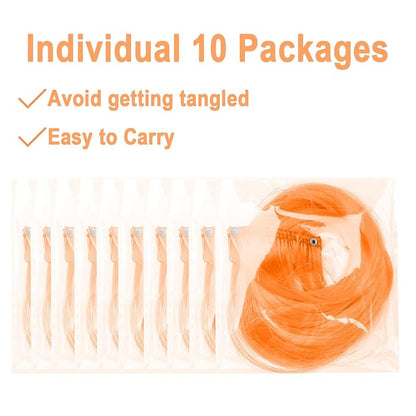 10 PCS Orange Clip-in Curly Wavy Synthetic Hair Extensions, Rainbow Neon Party Highlights, Colorful Hair Accessories for Kids, Girls, Women, 17 Inch