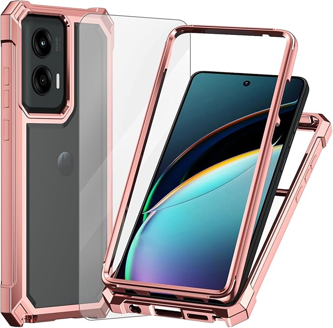 Ailiber for Motorola G Stylus 5G 2024 Case with Screen Protector, Dual Layer Shockproof Bumper, Clear Transparent [Anti Yellowing], Scratch-Resistant Cover for Moto G Stylus 2024-Rose Gold