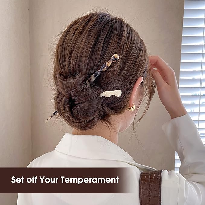10 Pieces Acetate Hair Sticks Leopard Print Hair Pins, Tortoise Shell Hairpin Vintage Hair Chopsticks Retro Hairpins Disk, Hair Accessories for Women Girls (Elegant)