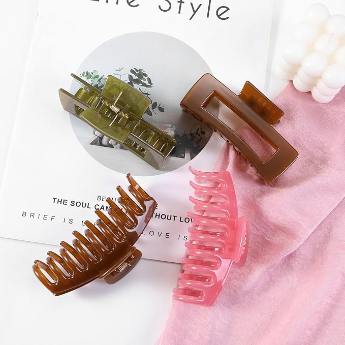 LuSeren 8 Pack Jelly Hair Clips for Women, 4.3 Inch Large Hair Claw Clips, Strong Hold, Non-Slip, Perfect Size for Thin, Thick or Curly Hair, Jelly Color, Includes Gift Box
