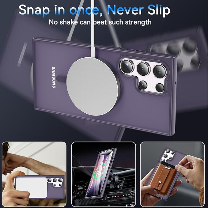 OWKEY for S23 Ultra Case 6.8'', Magnetic Samsung Galaxy S23 Ultra Case for Magsafe, [Shockproof Military] Translucent Back Slim Bumper Cover Phone Case Galaxy S23 Ultra Case, Purple
