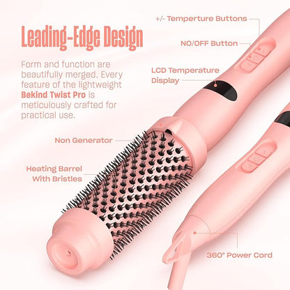 Bekind Twist Pro Thermal Brush - 1.5 Inch Versatile Heated Round Hot Air Brush, Effortless Blowout Curling Hair Styling Tools, Negative Ion Blow Out Hot Round Brush, 20s Fast Heats (Peach)