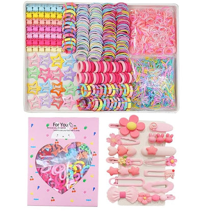 889 pcs Elastic Hair Bands for Girls Hair Accessories Ponytail Holders Colorful Rubber Bands Set with 14 pcs Cute Hair Clip