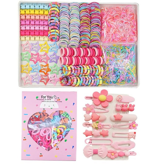 889 pcs Elastic Hair Bands for Girls Hair Accessories Ponytail Holders Colorful Rubber Bands Set with 14 pcs Cute Hair Clip