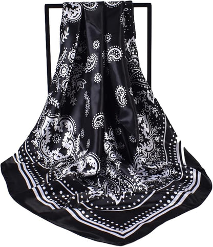 35 x 35 Women's Fashion Pattern Large Square Silk Like Hair Scarf Head Sleeping Wrap Satin Neck Bandana for Gift…