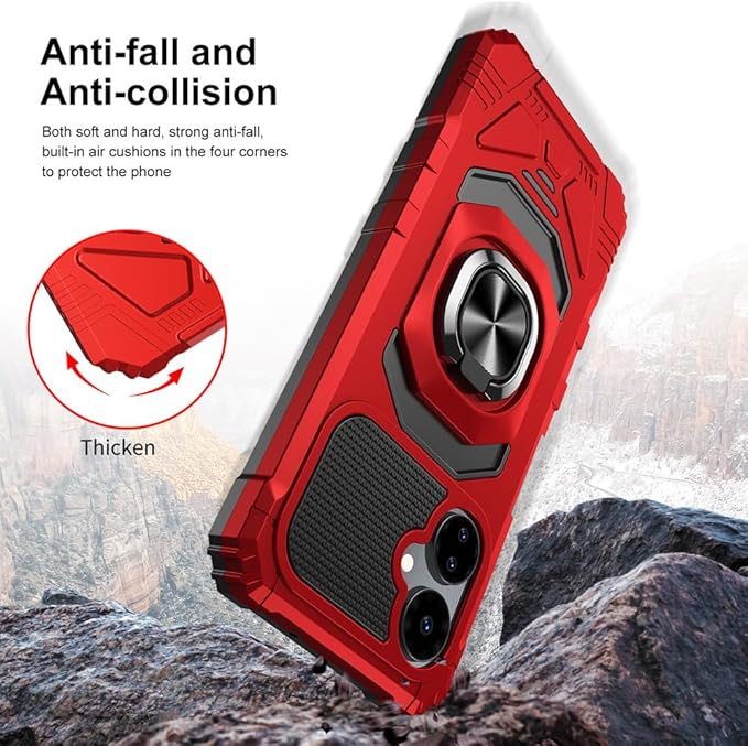 for Boost Mobile Celero 5G 2024 Case with 1 Pack Screen Protector,Dual Layer Hybrid Heavy Duty Defender Protection,Sleek Rugged Reinforced Cushion Corner Kickstand Shockproof Bumper Cover Red