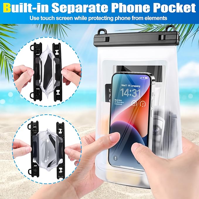 2L Waterproof Phone Pouch for iPhone 16 15 14 11 Pro Max & Galaxy S24 S21 - Floating Large Capacity Dry Bag Stores Sunscreen, Sunglasses - Oversized Waterproof Bag for Beach, Swimming, Kayaking