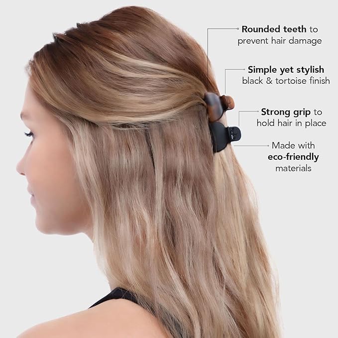 Kitsch Small Hair Clips for Women - Stylish Baby Hair Clips | Stays In Place Without Pulling or Snagging | Durable Plastic, Sturdy - Tortoise & Black, 16 Pcs