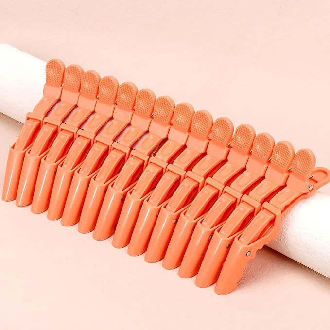 Ondder 14 Pcs Orange Sectioning and Coloring Clips - Large Alligator Styling Clips for Salon, Barber, and Cutting Accessories for Women, Men, and Teens