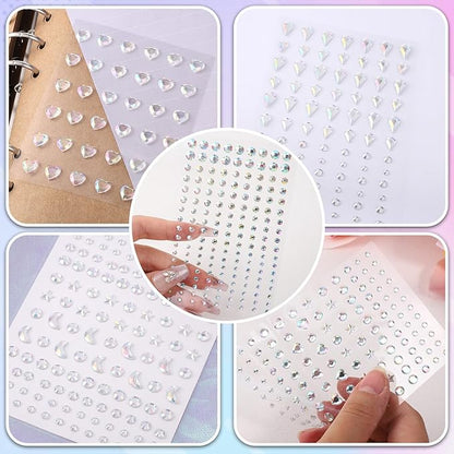 5 Sheets Face Gems Face Jewels Stickers, Self-Adhesive Rhinestones Stickers, 5 Types of Rainbow Art Gems Stick On for Face, Nail, Eyes, Body, Hair, Makeup, Festival Decorations, DIY Crafts