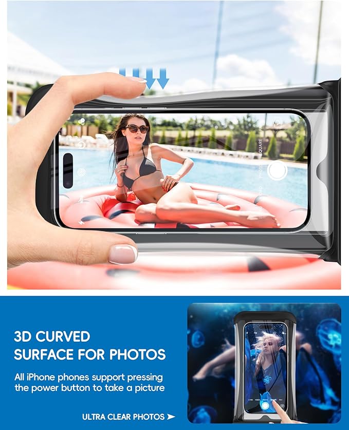 3D Waterproof Phone Pouch, Cruise Essentials 2025 Beach Vacation Essentials Travel Accessories, Dry Bag Case for iPhone 16 15 14 13 12 11 Plus Pro Max Galaxy Pixel - IP68 Floatable Black