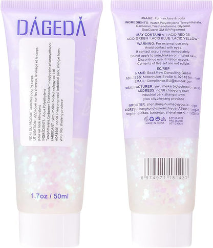 DAGEDA Body Glitter Gel, Face Glitters Body Gel Sequins Shimmer Liquid Eyeshadow, Chunky Glitter for Face Hair, Holographic Cosmetic Laser Powder Festival Glitter Makeup1.7oz (Christmas)