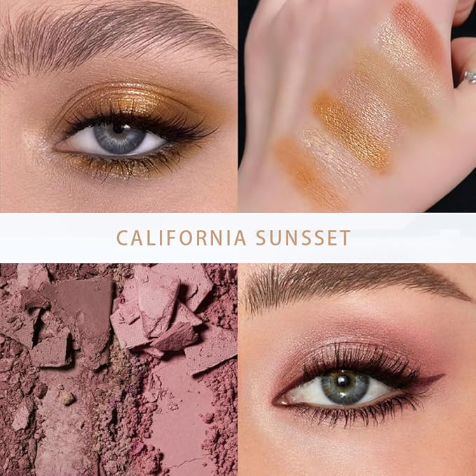 Sixteen Color Matte Shimmer Eyeshadow Makeup Palette, Nude Rose red Brown Purple Coffee Yellow 16 Color Series, Daily Life & Prom Velvety Matte Glitter Finish Eye Makeup Looks, Vegan & Cruelty-Free