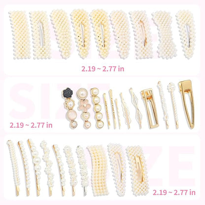 Gold and Silver 31 Pcs Hand-made line styles Pearl Hair Clips for Women Girls, Hair Accessories Pearl Hair Clips for Party Wedding Daily