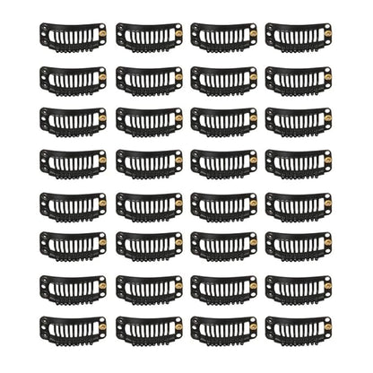 30pcs 9 Teeth Stainless Steel Snap Comb Wig Clips, Hair Extension Clips, Wig Accessories Clip with 30 Assorted Sewing Needles and 2 Rolls Thread (Black)