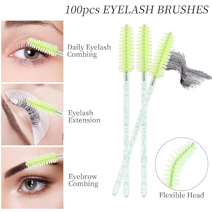 300 PCS/Sets Eyelash Extension Supplies Disposable Micro Swab Brush Match Eyebrow Spoolie Lip Brush Mascara Wand Applicator Mascara Applicator eyelashes Tool (all green handle)