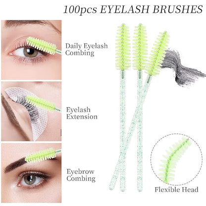 300 PCS/Sets Eyelash Extension Supplies Disposable Micro Swab Brush Match Eyebrow Spoolie Lip Brush Mascara Wand Applicator Mascara Applicator eyelashes Tool (all green handle)