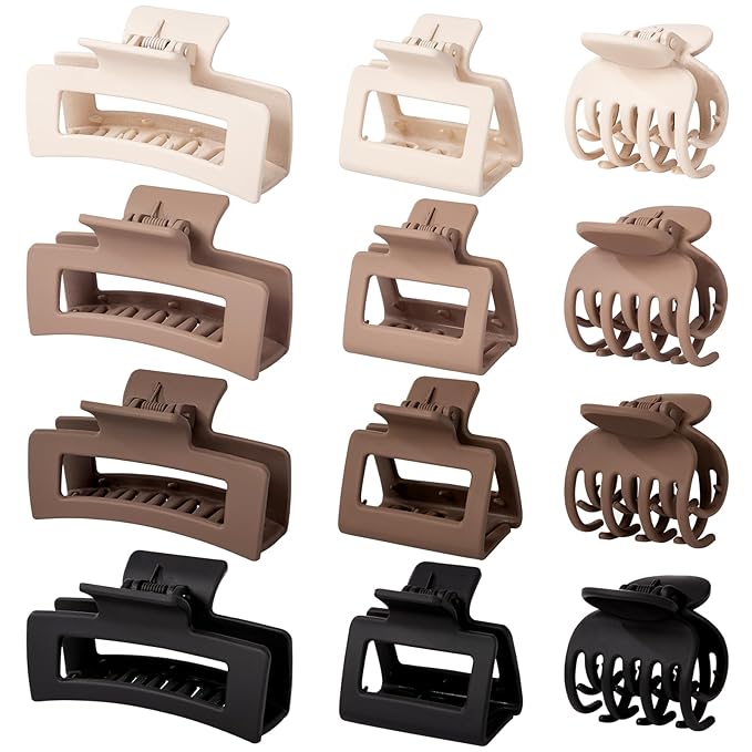 12 PCS Hair Clips for Women - 3 Styles Medium Small Claw Clips for Thin Thick Hair, Natural Color