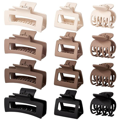12 PCS Hair Clips for Women - 3 Styles Medium Small Claw Clips for Thin Thick Hair, Natural Color
