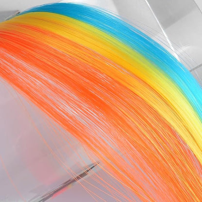 6 Set Rainbow Colored Straight Hair Clips with Unicorn Accessories - Thick Wig Bangs and Ponytail Extensions for Girls