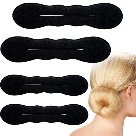 4pcs Sponge Hair Bun Maker, Hair Curler Bun Clip with 2 Sizes, Lazy Bun Updo Styling Accessories for Thin Thick Long Straight Curly Hairstyles- Black
