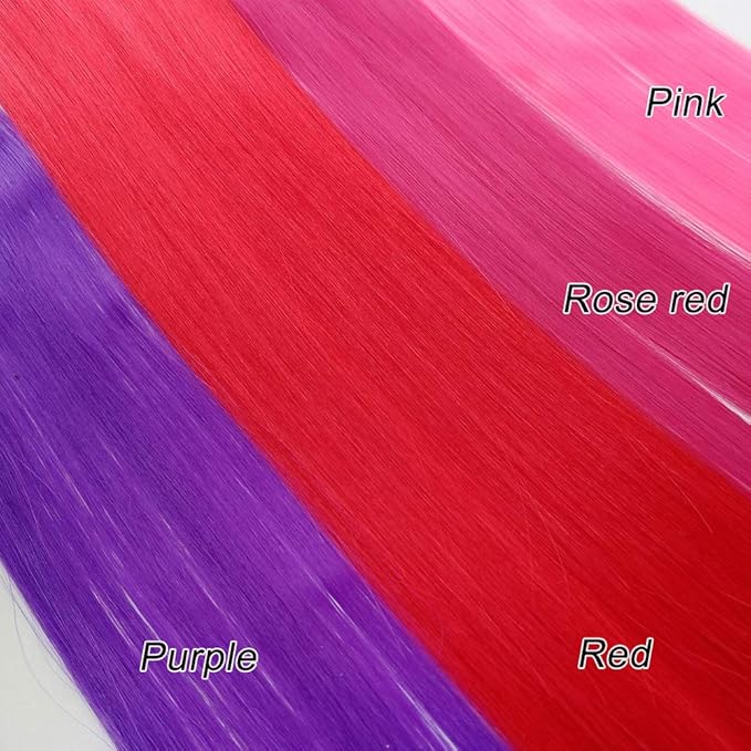 20 Pcs Colored Clip in Hair Extensions 20 Inch Long Straight Party Highlights Synthetic Hairpieces for Women Kids Girls(Red, Rose Red, Pink, Purple)