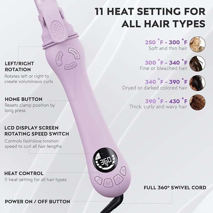 New Version Lanvier Rotating Curling Iron 1 Inch Automatic Curling Wand for Waves; Tourmaline Ceramic Self Curler with 2 Rotating Speed, 11 Adjustable Temperature & Dual Voltage for Worldwide Use