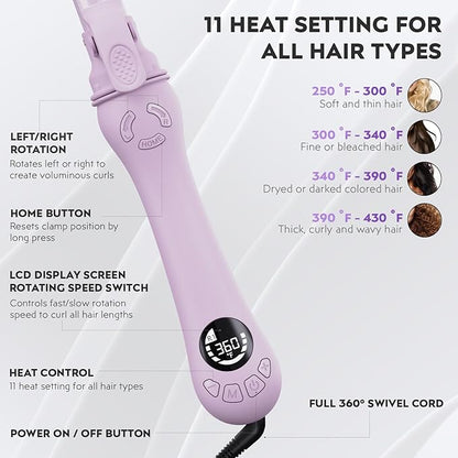 New Version Lanvier Rotating Curling Iron 1 Inch Automatic Curling Wand for Waves; Tourmaline Ceramic Self Curler with 2 Rotating Speed, 11 Adjustable Temperature & Dual Voltage for Worldwide Use