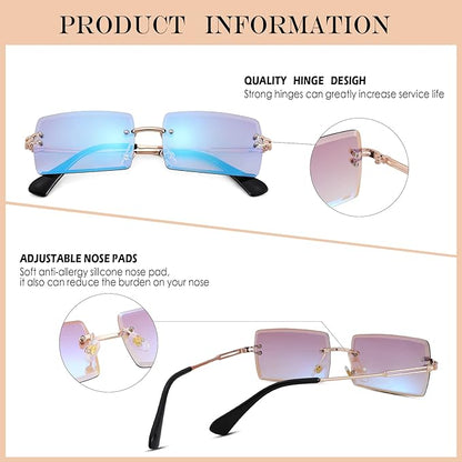 Rectangle Sunglasses for Men/Women Small Rimless Square Shade Eyewear