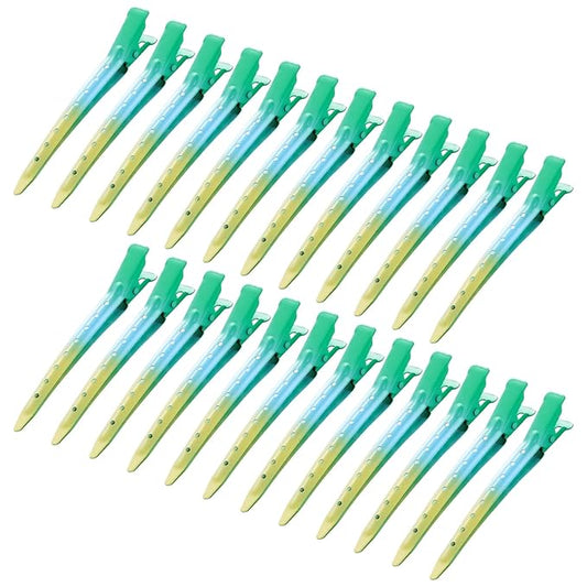 24 Packs Duck Bill Clips, Bantoye 3.35 Inches Rustproof Metal Alligator Curl Clips with Holes for Hair Styling, Hair Coloring, Gradient Green
