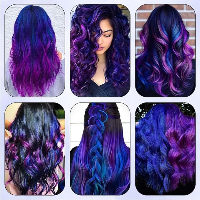 20 Inch Colored Hair Extensions Party Highlights Straight Colorful Clip In Hair Extensions Synthetic Rainbow Hairpieces for Girls Kids Gift(12Pcs, Blue-Purple)